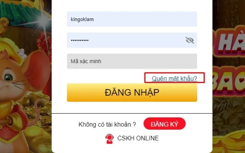 Điền đầy đủ tên đăng nhập, mật khẩu Kinh88